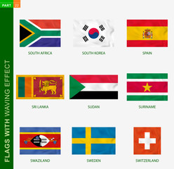 Sticker - Set of flag with waving effect, national flag with texture.