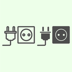 Poster - Socket with plug line and solid icon. Unplugged cable from Jack socket outline style pictogram on white background. Real estate and apartment signs for mobile concept and web design. Vector graphics.