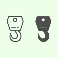Poster - Crane hook line and solid icon. Part of lifting gear equipment industrial hoist outline style pictogram on white background. Building signs for mobile concept and web design. Vector graphics.