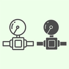 Poster - water pipe counter line and solid icon. home supply meter or gauge, industrial valve outline style p