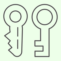 Poster - Key thin line icon. Two house door keys symbol outline style pictogram on white background. Real estate and construction signs for mobile concept and web design. Vector graphics.