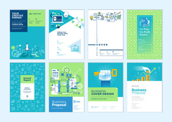 Wall Mural - set of brochure, annual report, business plan cover design templates. vector illustrations for busin