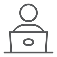 Fototapete - Student with laptop line icon, education and school, male worker sign vector graphics, a linear icon on a white background, eps 10.
