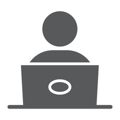 Fototapete - Student with laptop glyph icon, education and school, male worker sign vector graphics, a solid icon on a white background, eps 10.