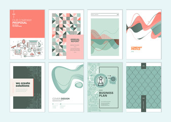 set of brochure, annual report, business plan cover design templates. vector illustrations for busin