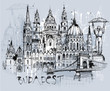 Handgezeichnete Budapest Skizze auf einer Ebene reduziert