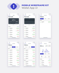 Fototapete - wireframe ui kit for smartphone. mobile app ux design. new os wallet, credit cards, finances, histor