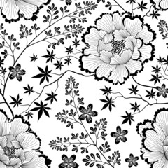 Floral seamless pattern. Flower background. Flourish ornamental summer wallpaper with flowers in chinese oriental style.