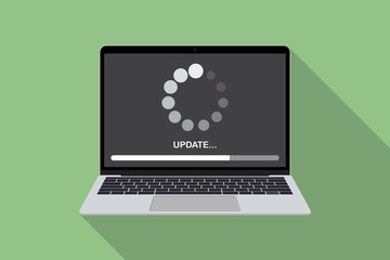 Poster - Laptop with update process system in a flat design