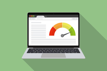 Fototapete - Laptop with speed test internet power in a flat design
