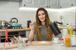 © RomanR - Pretty beautiful lady cooked dinner on kitchen table