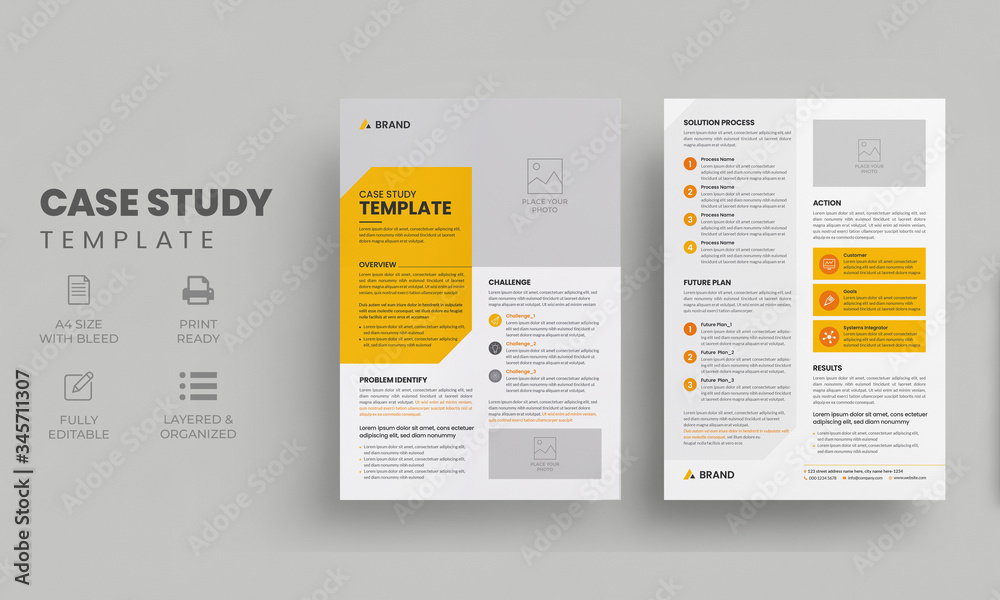 Case study template | Business case study layout with yellow elements ...