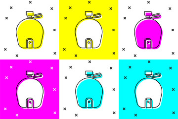 Canvas Print - Set Canteen water bottle icon isolated on color background. Tourist flask icon. Jar of water use in the campaign.  Vector Illustration