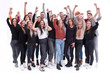 © ASDF - group of confident young people standing with their hands up