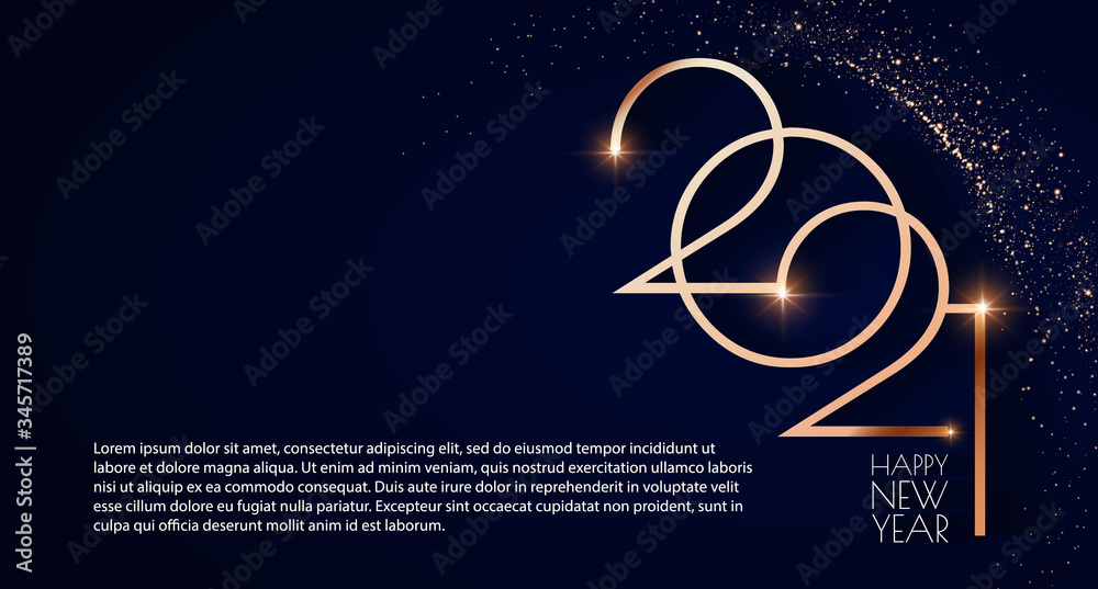 Happy new 2021 year Elegant gold text with light. Minimalistic text template. - obrazy, fototapety, plakaty 