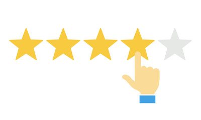 Wall Mural - Hand and five stars customer rating. Business success five stars rating feedback ranking opinion.