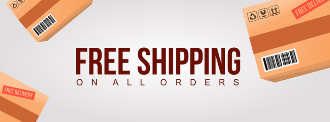 Wall Mural - free shipping on all order clean banner with product cardboard shipment box background illustration