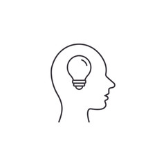Poster - Head with lamp bulb line icon. Human head idea symbol. Vector