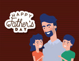 Fototapeta Pokój dzieciecy - Happy fathers day man son and daughter cartoon vector design