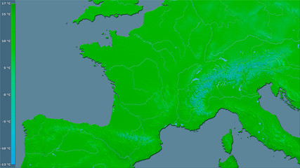 France, annual temperature - raw data