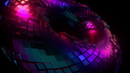 Poster - Futuristic iridescent torus shape. Abstract technology background. Holographic glowing neon object with wavy ripples. Motion design template. 3d loop animation. Dynamic composition. 4K UHD