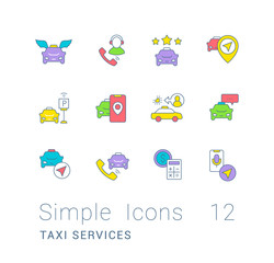 Wall Mural - Set of Simple line Icons of Taxi Services