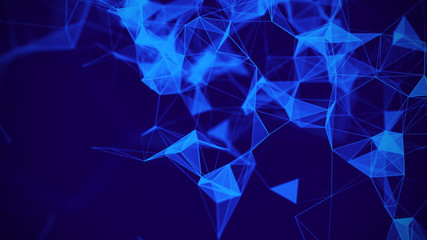 Fototapete - Geometrical blue background.Network connection structure. Concept of connecting dots and lines. 3d rendering.