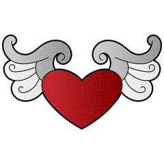 Poster - winged heart vector design. digital hand drawn. halftone texture