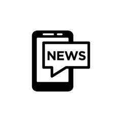 Poster - Mobile news and notification icon in black flat design on white background