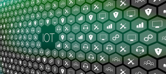 Poster - Internet of things (IoT) and networking concept for connected devices. digital circuit board above the planet Earth.  Smart city wireless communication network IOT ICT.  Vector Illustration.