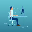 Vector of an office worker with correct sitting posture ergonomics at desk while working on a computer