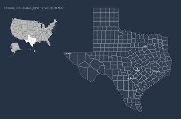Wall Mural - texas map in united states. vector map of texas, u.s states. amreica country map.