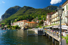High Angle View Of Lake Como By Town Against Sky
