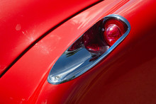 Miami, Year 2019: Classic 50s Chevrolet Corvette Taillight. Chrome Lamp, Shiny Body Os American Muscle Car
