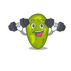 Wall Mural - Mascot design of smiling Fitness exercise cyanobacteria lift up barbells