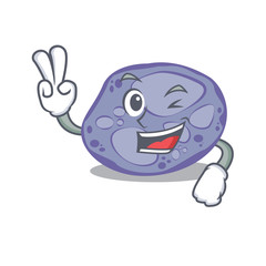 Sticker - Happy blue planctomycetes cartoon design concept with two fingers