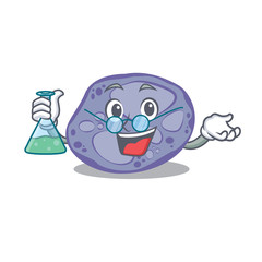 Sticker - Blue planctomycetes smart Professor Cartoon design style working with glass tube