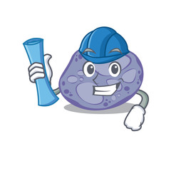 Sticker - Cartoon character of blue planctomycetes brainy Architect with blue prints and blue helmet