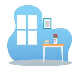 Sticker - scene house interior with furnitures and decoration vector illustration design