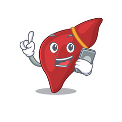 Wall Mural - Healthy human liver cartoon character speaking on phone