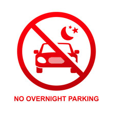 No Overnight Parking Sign Isolated On White Background Vector Illustration.