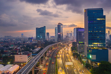 Jakarta skyline at dusk during coronavirus