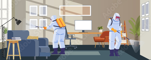 Fotomural Home disinfection by commercial disinfecting services, surface treatment from pandemic coronavirus