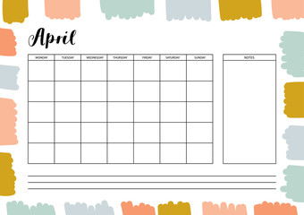 Wall Mural - Monthly  planner for diary, organiser, notebook. Printable A4 planner. Vector Illustration.