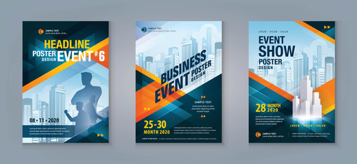 Wall Mural - business flyer poster design set. layout template, abstract red and blue geometric triangle