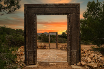 Wall Mural - The gates of Llentia at dawn in Ibiza