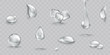 Water rain drop set isolated on transparent background. Realistic collagen droplet collection. Vector clear bubbles, aqua elements or dew template