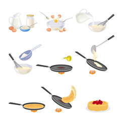 Wall Mural - Process of Cooking Pancakes Step by Step with Ingredients Vector Set