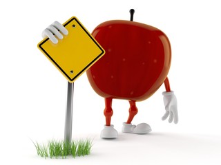 Poster - Apple character with blank road sign