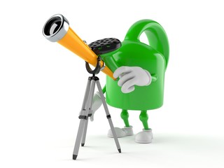 Wall Mural - Watering can character looking through a telescope